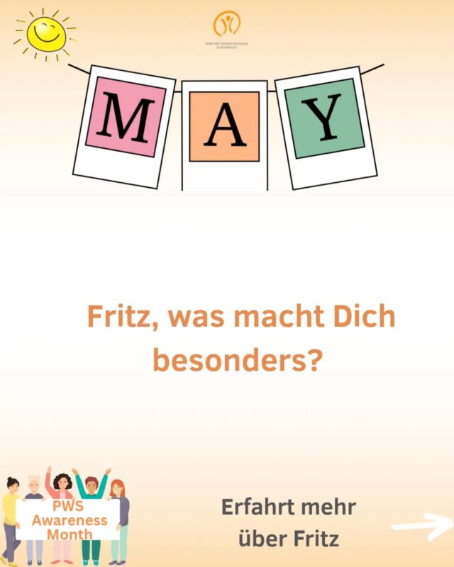 🎥 Jeder Mensch mit PWS ist einzigartig! 

Der kleine Fritz ist ein richtiger Sonnenschein und zieht jeden in seinen Bann ☀️🥰. Seine Eltern nennen ihn liebevoll „Wunderblume“ 🌼💛, denn er überrascht sie jeden Tag mit neuen Fortschritten 🌱. Was für andere Kinder selbstverständlich ist, ist für seine Eltern immer wieder ein neuer Meilenstein und eine riesige Freude 🎉. Fritz kann außerdem besonders gut klettern 🧗‍♂️. Das macht ihm richtig viel Spaß 😄💪. 

Mach weiter so, Fritz! 

🧡 Den ganzen Mai zeigen wir, dass jeder Mensch mit PWS einzigartig ist. 
👉 Deshalb fragen wir: Was macht dich besonders? Was macht dich einzigartig? 
👉 Macht mit und schickt uns ein kurzes Video: 
Habt Ihr ein besonderes Hobby, eine Stärke oder einen Charakterzug, der Euch ausmacht? Alles ist willkommen – ein Wort, ein Satz oder eine kleine Geschichte. 
✍️ Ihr möchtet lieber schreiben? Dann schickt uns ein Foto mit einem kurzen Text. 
Mit Eurer Hilfe können wir zeigen, wie vielfältig und einzigartig Menschen mit PWS sind. 
✨ Eure Beiträge veröffentlichen wir mit Eurer Zustimmung auf unserem Instagram-Kanal. 
➡️ Schickt uns ein kurzes Video oder Euren Text per Mail an info@prader-willi.de oder per WhatsApp an 0176 21596931 
🧡 Wir freuen uns auf Eure Videos und Beiträge! 

Wenn Euch der Beitrag gefallen hat, lasst gerne ein like und ein Kommentar da! 
 
#Einzigartig #PWS #MachtMit #Besonders #Mai