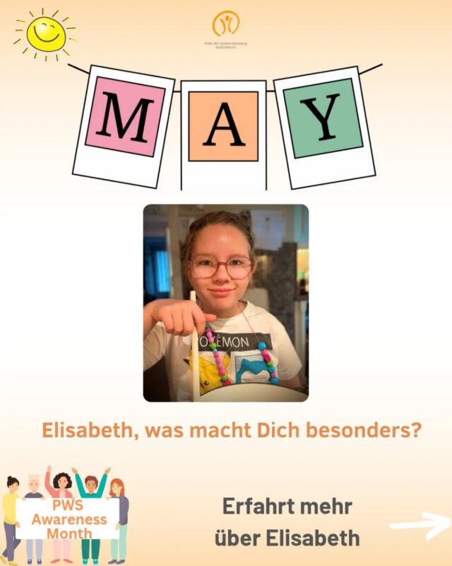 🎥 Jeder Mensch mit PWS ist einzigartig! 

Elisabeth, liebevoll Elli genannt, ist acht Jahre alt und geht in die zweite Klasse 📚. Sie liebt es zu lesen, zu basteln ✂️🎨 und begeistert sich besonders für Tiere und deren Besonderheiten 🐾. Elli ist besonders stolz darauf, Schwimmen gelernt zu haben 🏊‍♀️ und hat sich im Sportunterricht mit viel Ehrgeiz zu einer richtigen Sportskanone entwickelt 💪. Ganz besonders ist sie glücklich, wenn sie mit ihrer Mama kocht oder schon selbstständig kleine Leckereien zaubert 🍳. Elli ist ein humorvolles, offenes, empathisches und ehrgeiziges Mädchen mit einem ganz eigenen Kopf 💫. 

Das ist richtig toll, Elli 💛. Vielen Dank für Deinen Beitrag! 

 

🧡 Den ganzen Mai zeigen wir, dass jeder Mensch mit PWS einzigartig ist. 
👉 Deshalb fragen wir: Was macht dich besonders? Was macht dich einzigartig? 
👉 Macht mit und schickt uns ein kurzes Video: 
Habt Ihr ein besonderes Hobby, eine Stärke oder einen Charakterzug, der Euch ausmacht? Alles ist willkommen – ein Wort, ein Satz oder eine kleine Geschichte. 
✍️ Ihr möchtet lieber schreiben? Dann schickt uns ein Foto mit einem kurzen Text. 
Mit Eurer Hilfe können wir zeigen, wie vielfältig und einzigartig Menschen mit PWS sind. 
✨ Eure Beiträge veröffentlichen wir mit Eurer Zustimmung auf unserem Instagram-Kanal. 
➡️ Schickt uns ein kurzes Video oder Euren Text per Mail an info@prader-willi.de oder per WhatsApp an 0176 21596931 
🧡 Wir freuen uns auf Eure Videos und Beiträge! 

Bist Du auch so begeistert von Ellis Ehrgeiz und Selbstständigkeit? Teile es mit uns in den Kommentaren! 
 
#Einzigartig #PWS #MachtMit #Besonders #Mai