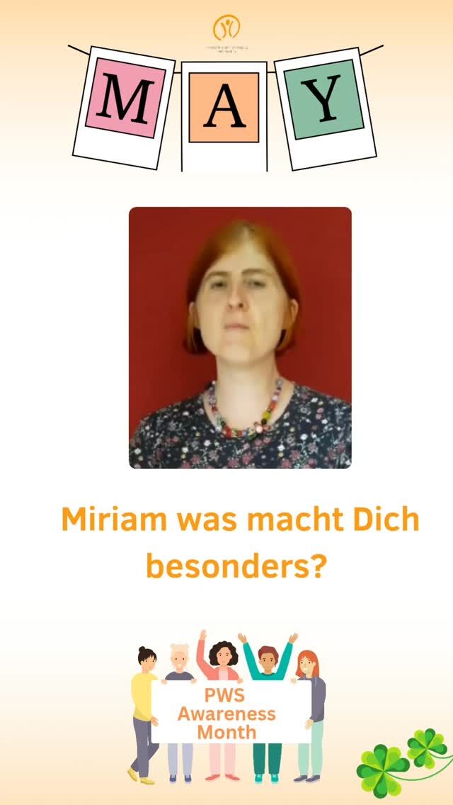 🎥 Jeder Mensch mit PWS ist einzigartig! 

💬 Miriam hat uns in einem Video erzählt, dass sie als einzige Person mit PWS in einer nicht spezialisierten Einrichtung für Menschen mit Behinderung lebt, das macht sie einzigartig. Der Start war für sie nicht leicht – vor allem die offene Küche war eine große Herausforderung. Doch mit Unterstützung einer Psychologin hat sie ihren Weg gefunden 💪 und fühlt sich heute richtig wohl dort. 

Vielen Dank! 

🧡 Den ganzen Mai zeigen wir, dass jeder Mensch mit PWS einzigartig ist. 
👉 Deshalb fragen wir: Was macht dich besonders? Was macht dich einzigartig? 
👉 Macht mit und schickt uns ein kurzes Video: 
Habt Ihr ein besonderes Hobby, eine Stärke oder einen Charakterzug, der Euch ausmacht? Alles ist willkommen – ein Wort, ein Satz oder eine kleine Geschichte. 
✍️ Ihr möchtet lieber schreiben? Dann schickt uns ein Foto mit einem kurzen Text. 
Mit Eurer Hilfe können wir zeigen, wie vielfältig und einzigartig Menschen mit PWS sind. 
✨ Eure Beiträge veröffentlichen wir mit Eurer Zustimmung auf unserem Instagram-Kanal. 
➡️ Schickt uns ein kurzes Video oder Euren Text per Mail an info@prader-willi.de oder per WhatsApp an 0176 21596931 
🧡 Wir freuen uns auf Eure Videos und Beiträge! 
Was würdet ihr Miriam gerne sagen? Wir sammeln Eure Kommentare für sie. 
#Einzigartig #PWS #MachtMit #Besonders #Mai