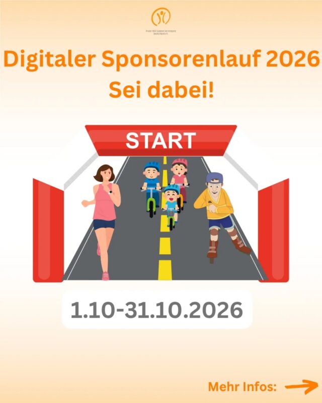 Macht mir bei unserem digitalen Sponsorenlauf 2026! 🎉

Nach einem unglaublich erfolgreichen PWS-Monat Mai wollen wir das PWS und unseren Verein noch bekannter machen! 🎉
Im Oktober geht es deshalb mit dem digitalen Sponsorenlauf weiter. Macht unbedingt mit!

Im gesamten Oktober habt Ihr die Möglichkeit, aktiv zu werden und gleichzeitig unseren Verein zu unterstützen. Und so funktioniert’s:

✅ Wählt Eure Lieblingssportart – joggen, walken, radeln oder reiten 🏃‍♀️🚴‍♂️🐎
✅ Legt selbst fest, welche Distanz bei Euch eine „Runde“ ist
✅ Sucht Euch Sponsoren (Freunde, Familie, Kollegen oder Unternehmen)
✅ Sammelt im Oktober fleißig Runden – wann und wo ihr möchtet

🏅 Als Dankeschön erhält jeder Teilnehmende eine Urkunde!

👉 Jetzt anmelden: Schreibt eine kurze Mail an  info@prader-willi.de

👉 Sponsoren suchen & los geht’s! Lasst uns gemeinsam Kilometer sammeln und etwas Großartiges bewegen 💪

📣Teilt diesen Post, informiert und motiviert andere, damit möglichst viele mitmachen!

#Sponsorenlauf #Spendenlauf #PWS #PraderWilliSyndrom