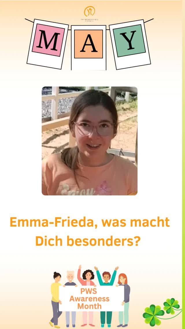🎥 Jeder Mensch mit PWS ist einzigartig! 

Auch Emma‑Frieda hat uns ein tolles Video geschickt – darin sieht man, wie sie Arielle, ein Pferd, mit ganz viel Liebe und Geduld putzt 🐴✨. Man spürt sofort, wie glücklich sie bei den Tieren ist und wie sehr sie diese Momente genießt. 

Einzigartig macht Emma‑Frieda, dass sie unglaublich gerne mit Tieren kuschelt 🤗 und gerne reitet. Außerdem ist sie kreativ: Sie bastelt und malt leidenschaftlich gern 🎨✂️. 

Vielen Dank, liebe Emma‑Frieda! 👏🌟 

🧡 Den ganzen Mai zeigen wir, dass jeder Mensch mit PWS einzigartig ist. Und weil uns so viele tolle Beiträge erreicht haben, machen wir auch im Juni weiter. 
👉 Deshalb fragen wir: Was macht dich besonders? Was macht dich einzigartig? 
👉 Macht mit und schickt uns ein kurzes Video: 
Habt Ihr ein besonderes Hobby, eine Stärke oder einen Charakterzug, der Euch ausmacht? Alles ist willkommen – ein Wort, ein Satz oder eine kleine Geschichte. 
✍️ Ihr möchtet lieber schreiben? Dann schickt uns ein Foto mit einem kurzen Text. 
Mit Eurer Hilfe können wir zeigen, wie vielfältig und einzigartig Menschen mit PWS sind. 
✨ Eure Beiträge veröffentlichen wir mit Eurer Zustimmung auf unserem Instagram-Kanal. 
➡️ Schickt uns ein kurzes Video oder Euren Text per Mail an info@prader-willi.de oder per WhatsApp an 0176 21596931 
🧡 Wir freuen uns auf Eure Videos und Beiträge! 

Ihr fandet Emma-Friedas Video genauso toll wie wir? Dann zeigt es ihr mit einem Like und Kommentar. 
 
#Einzigartig #PWS #MachtMit #Besonders #Mai